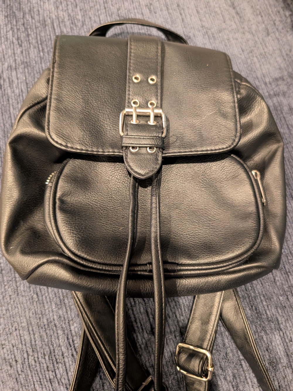 Wild Fable Black Faux Leather Buckle Mini Backpack